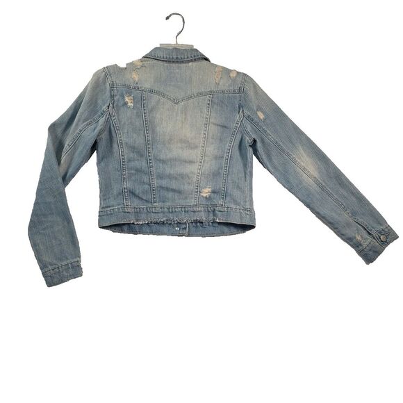 Jessica Simpson Cropped Denim Jacket Size Small Blue Distressed Pixie Fit - Picture 2 of 10